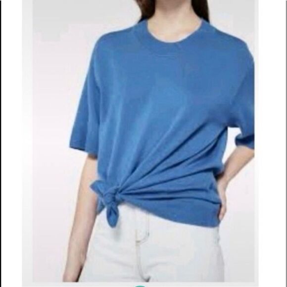 NWT SANDRO sweater short sleeves wool/cashmere blue knotted on the side S - Picture 1 of 13